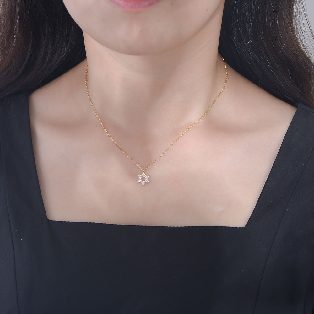 S925 Sterling Silver Shimmering Zircon Hexagram Pendant Necklace Micro-Inlaid Zircon Necklace Silver Jewelry