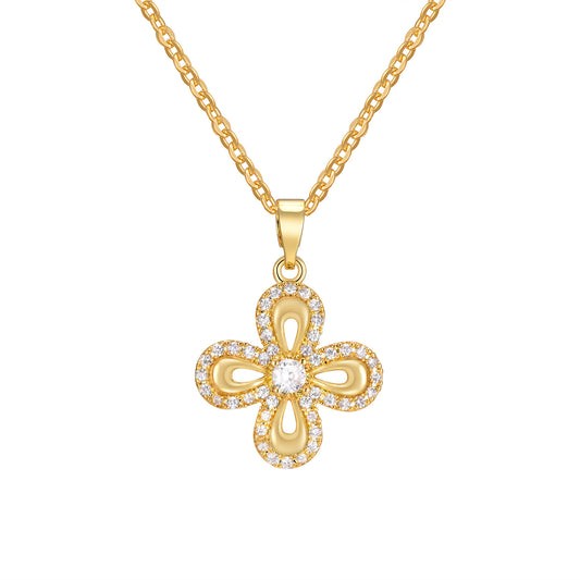Zircon Flower Pendant Necklace in Gold Copper Jewelry Wholesale