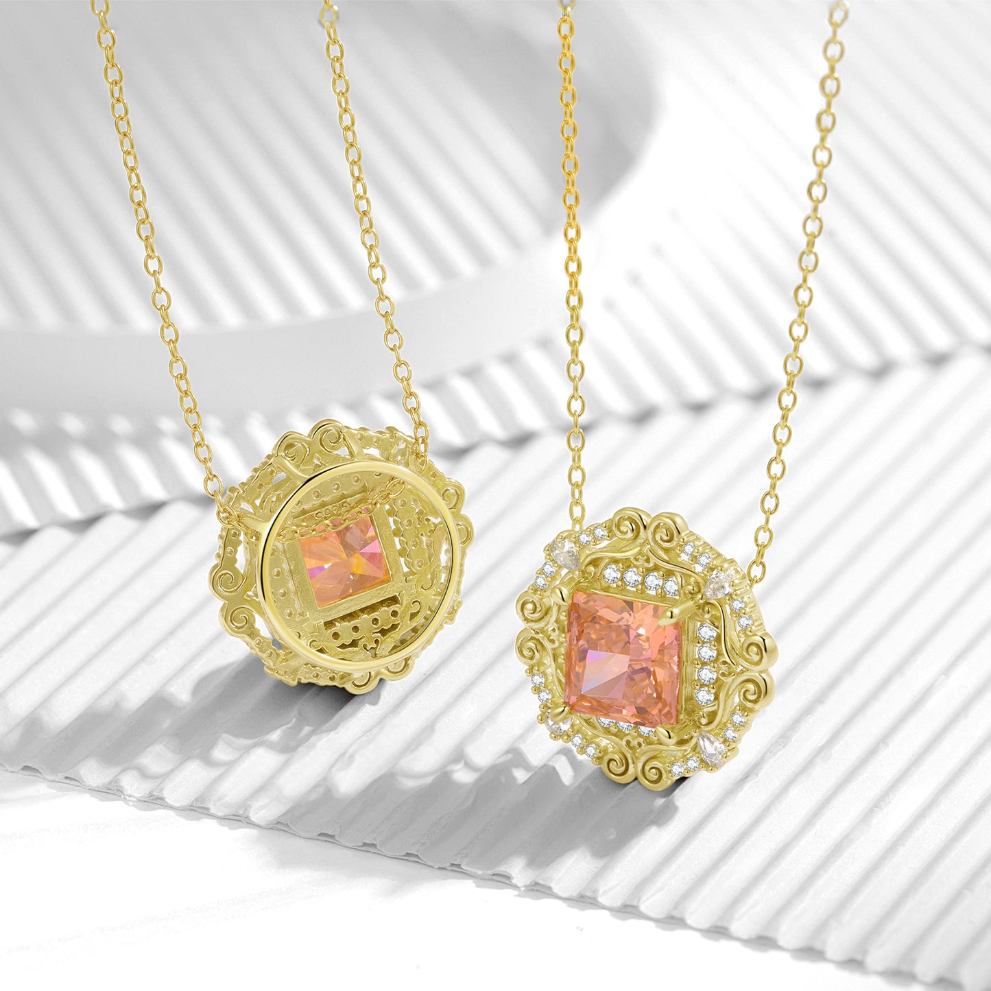 Planderful Everyday Genie Necklace – Original and Creative Retro Style Design Pattern in Sterling Silver and 14k Gold with Orange Zircon