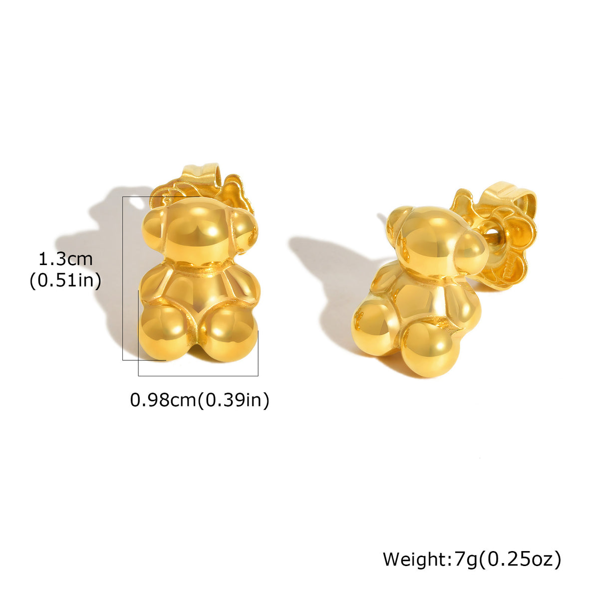 Gold-Tone Teddy Bear Stud Earrings