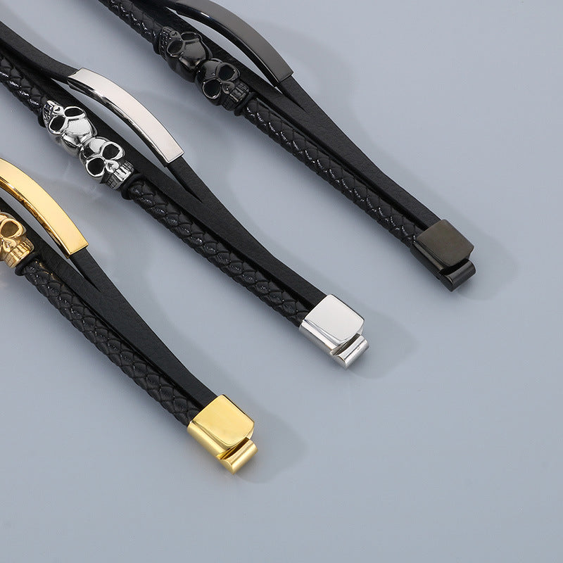 Planderful Mens Stainless Steel Skull Buckle Bracelet