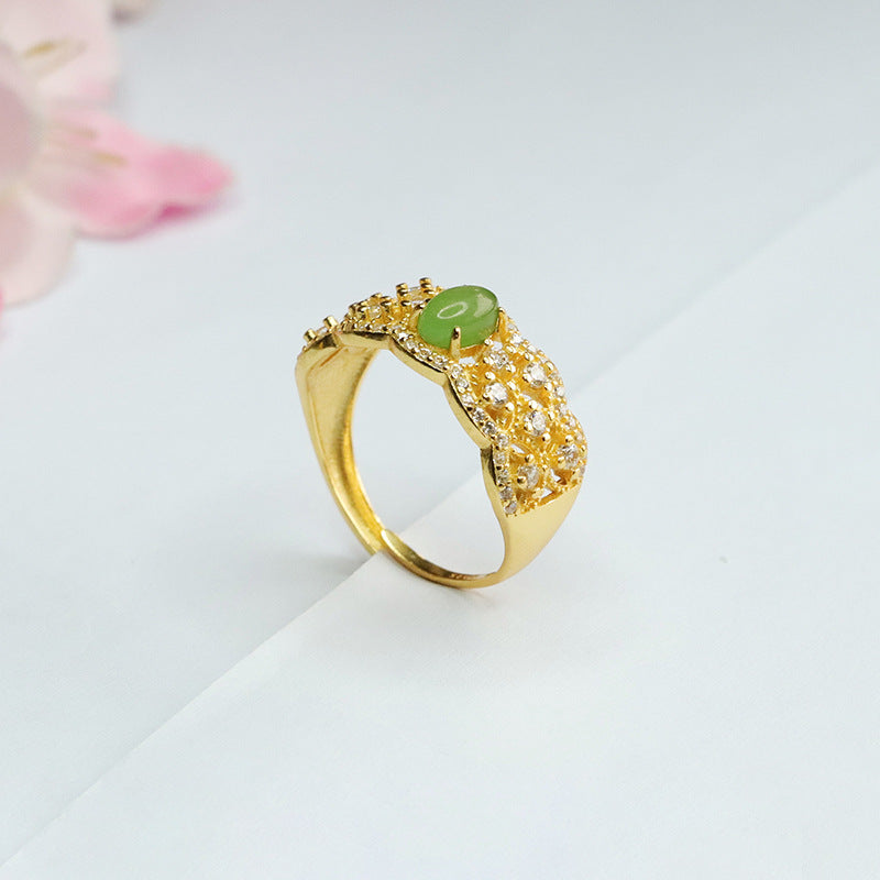925 Sterling Silver Hetian Jasper Zircon Openwork Ring
