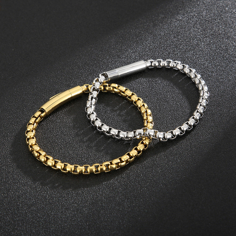 Planderful Square Pearl Bracelet Retro Magnetic Buckle Men