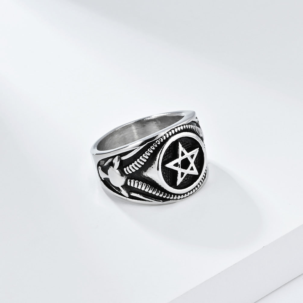 Planderful Gothic Pentagram Ring For Men Durable Titanium Steel Vintage Dark Wind Style For Modern Gothic Jewelry Lovers