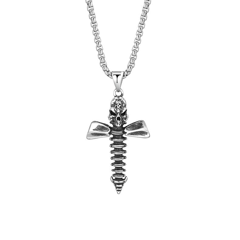 Steel Necklace – Statement Retro Cross Skull Pendant For Men, Everyday Streetwear Accessory By Planderful