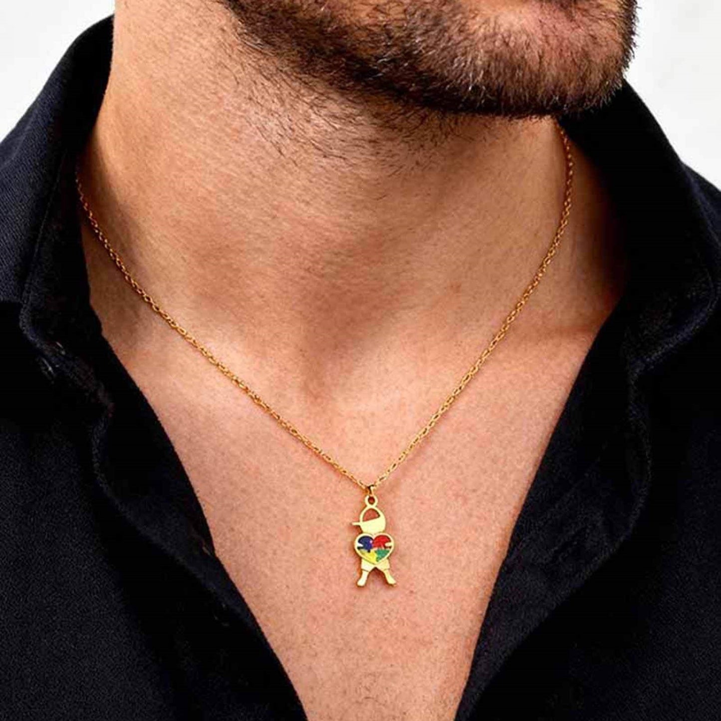 Stainless Steel Epoxy Heart-Shaped Puzzle Children's Necklace