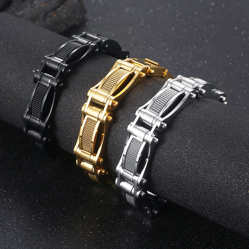 Planderful Mens Tri Color Stainless Steel Bracelet For Men