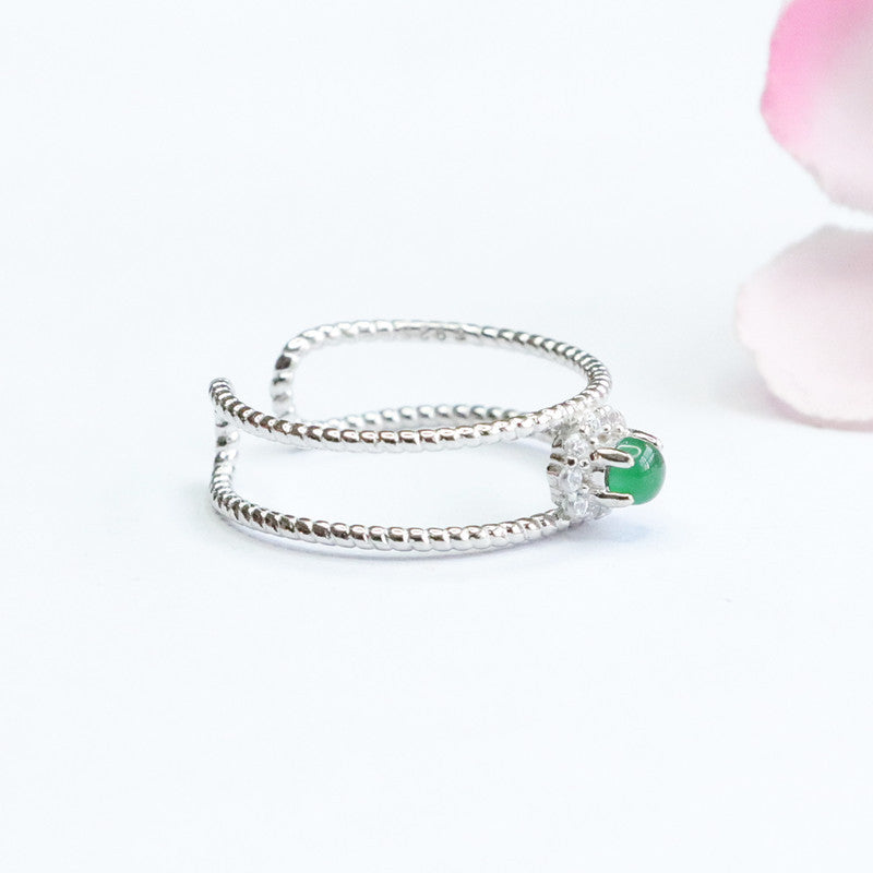 Icy Green Jadeite Halo 925 Silver Ring