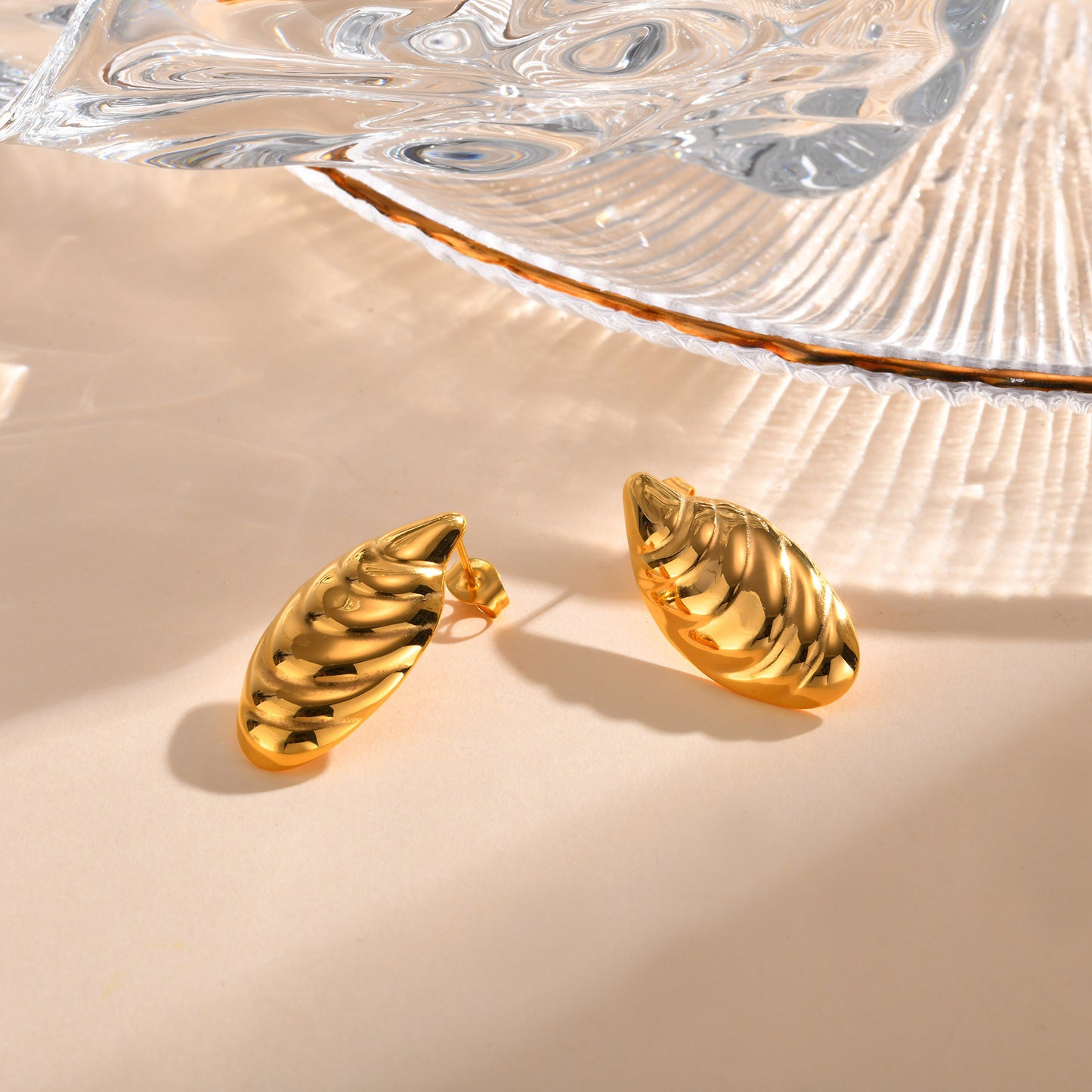 Jewelry Stainless Steel Arc Geometric 18K Gold Stud Earrings Ladies