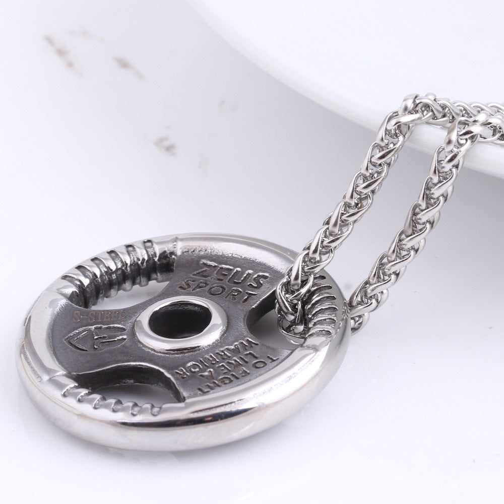 1. Planderful Mens Hip Hop Necklace Titanium Steel Barbell Pendant Fitness Fashion Jewelry Gift