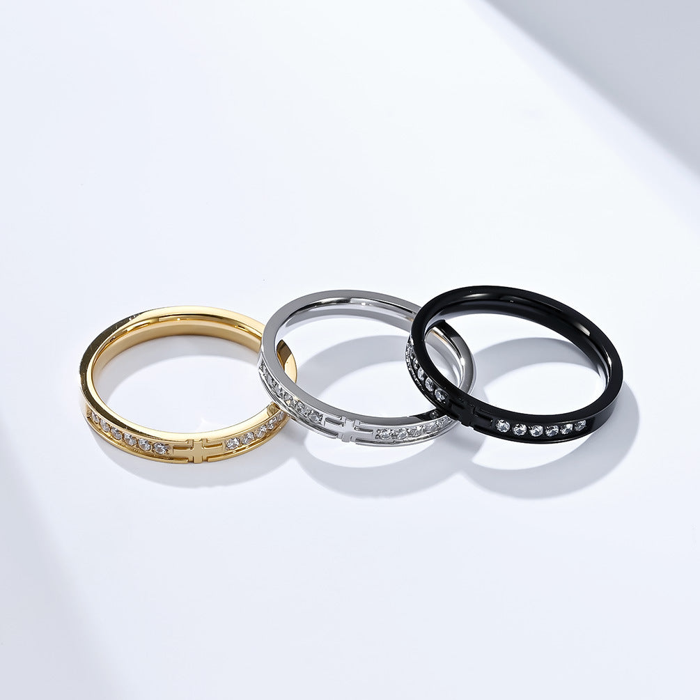 Titanium Steel Zircon-Encrusted Cross Love Ring for All