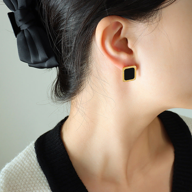 Luxurious Roman Numeral Square Stud Earrings in 18K Gold Plating