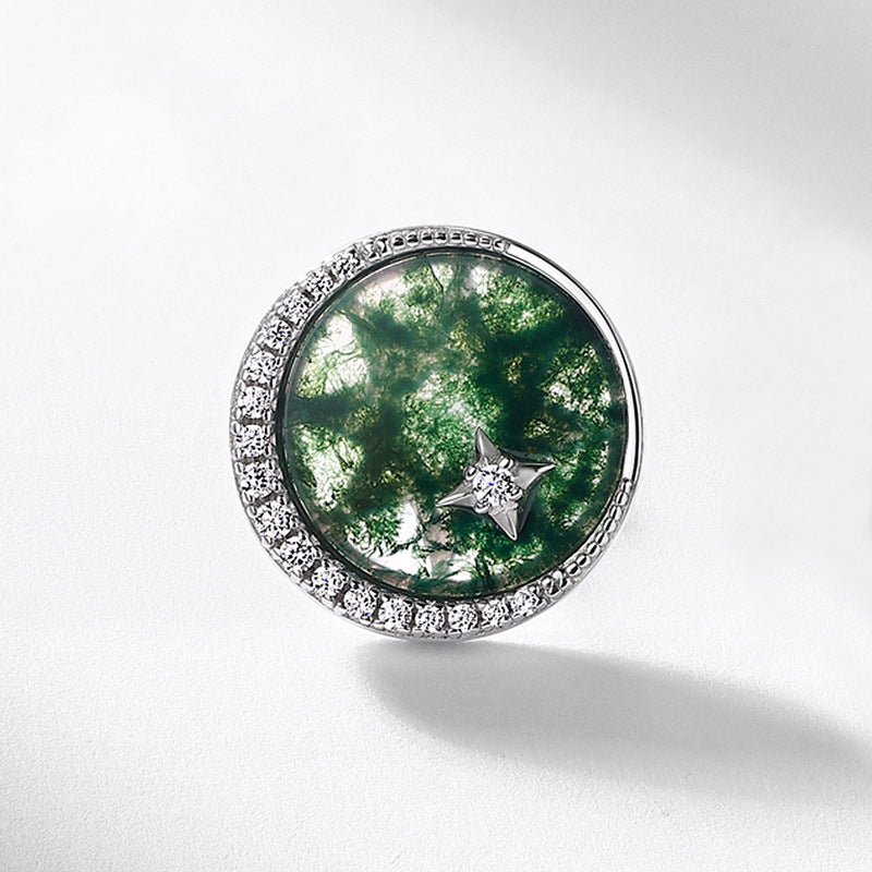 S925 Sterling Silver Moss Agate Minimalist Stud Earrings