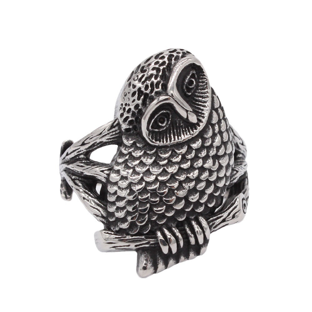 Crooked Headed Owl Titanium Steel Ring for Men