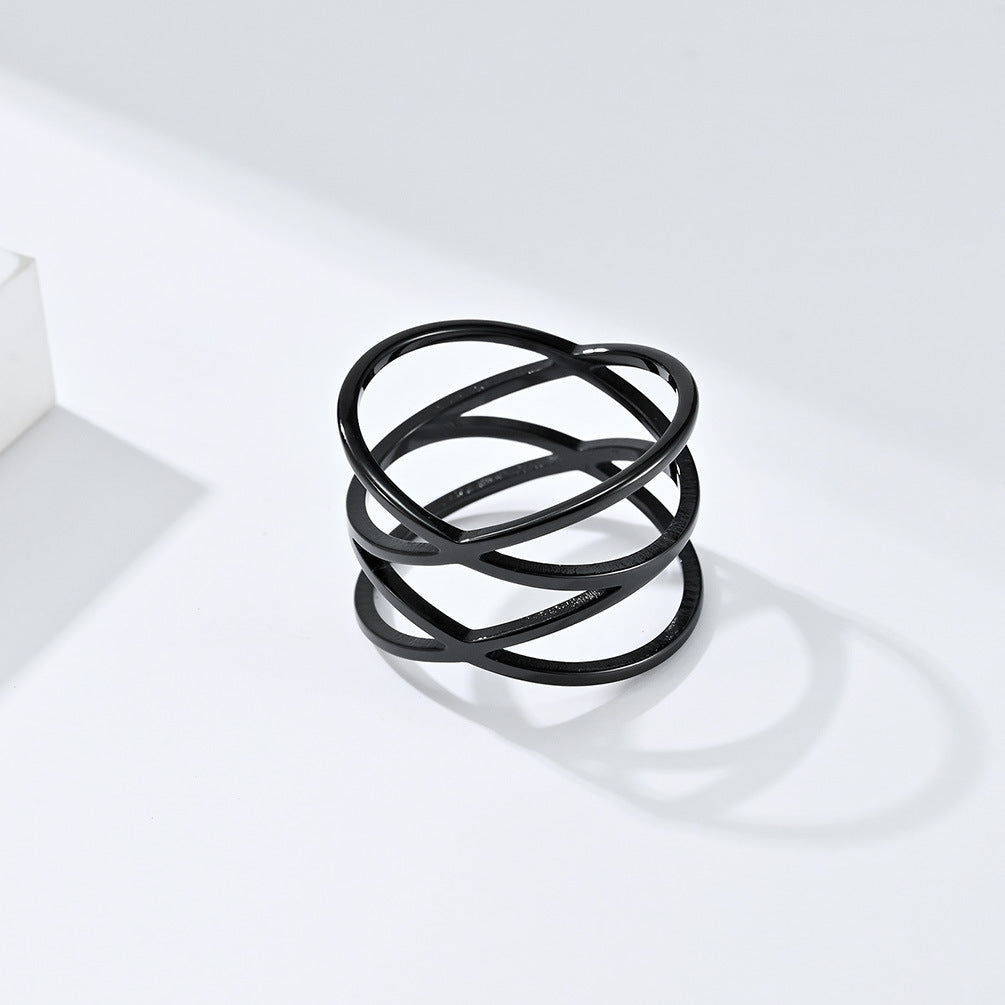 Stainless Steel Double Cross Hollow Women's Ring Jewelry