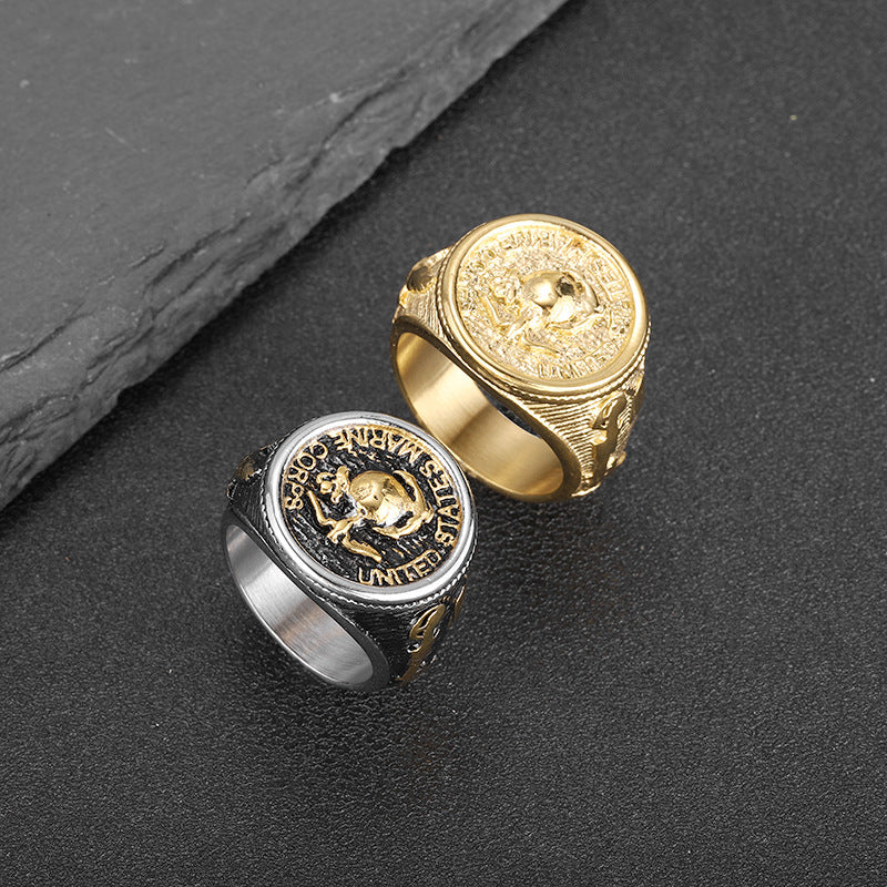 Stainless Steel Polished Gold Plated Marine Eagle Mens Ring By Planderful Everyday Genie For Modern Grooms