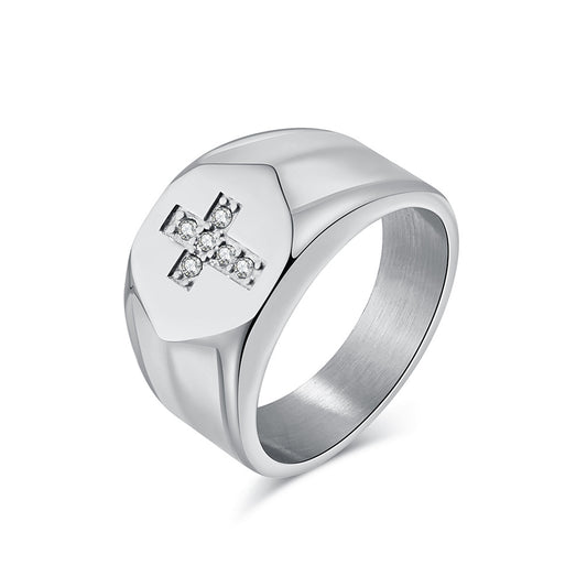 Cross Ring Titanium Steel Inlaid Zircon Unisex Retro Religious Protection Jewelry From Planderful Everyday Genie