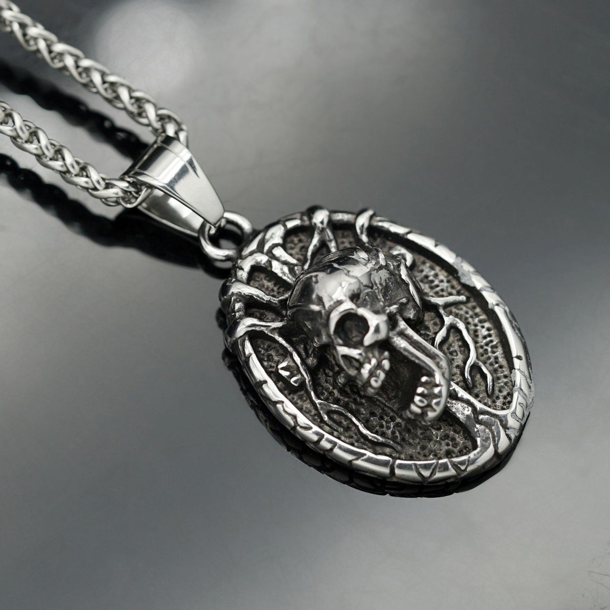 Vintage Skull Cross Stainless Steel Pendant Necklace