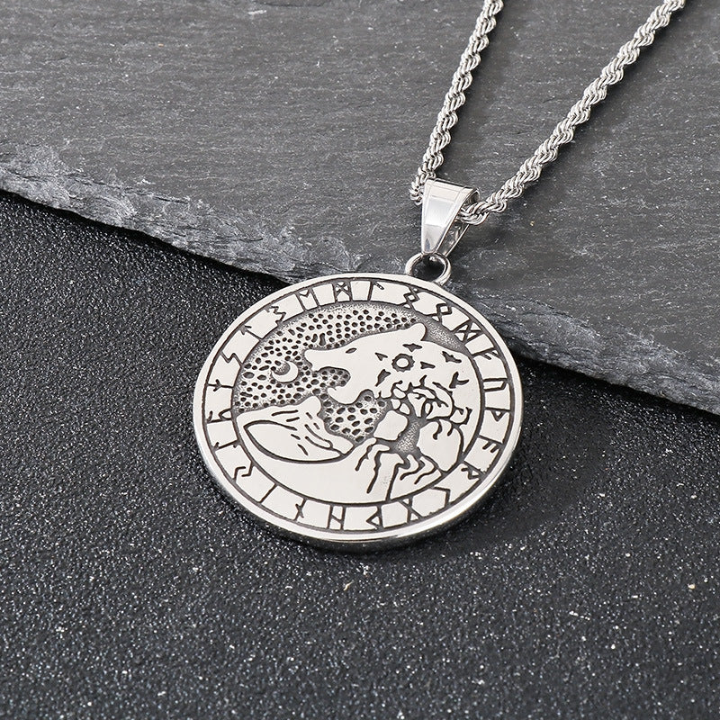 Planderful Double Sided Viking Wolf Pendant Men Personalize