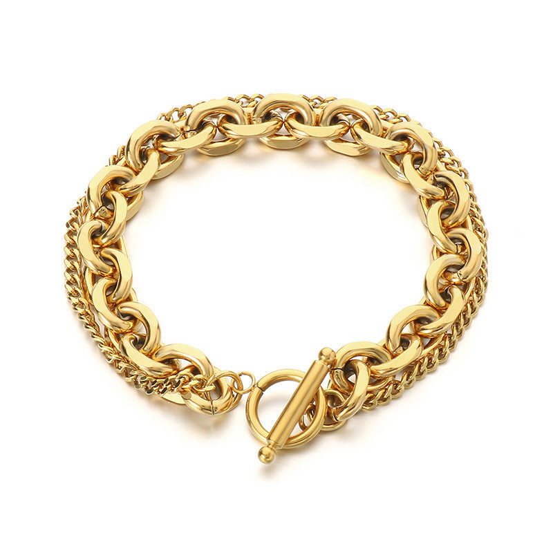 Planderful Mens Titanium Steel O Chain Layered Bracelet