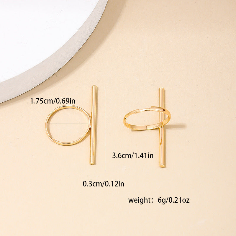 European & American Fashion Metal Geometric Lines Ring Set for Women - Vienna Verve Collection