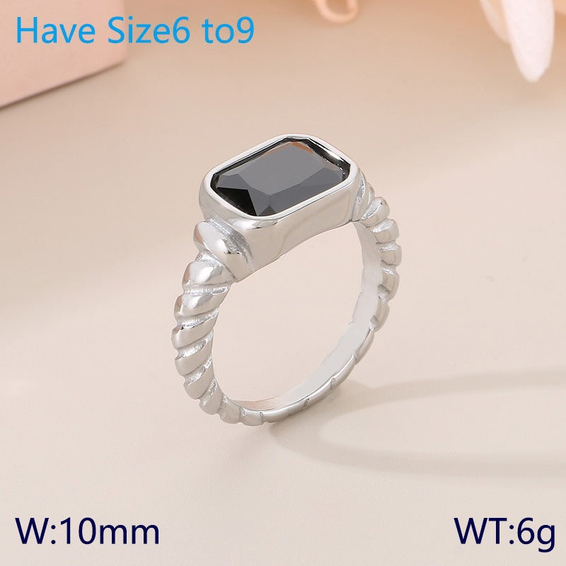 Twist Edge Square Inlaid Glass Ring Female, Design Sense Sugar