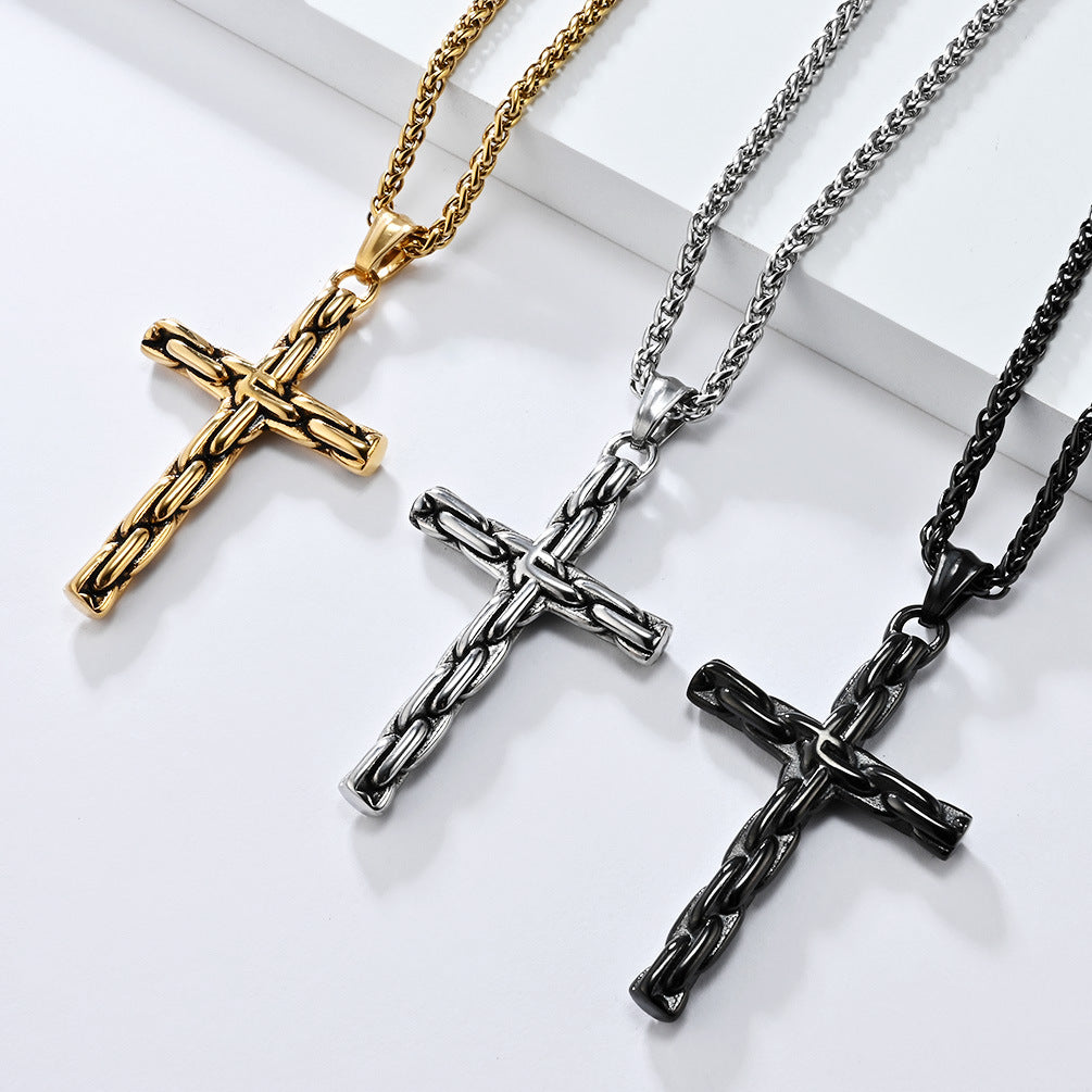 Cross-Border European American Retro Punk Stainless Steel Cross Necklace