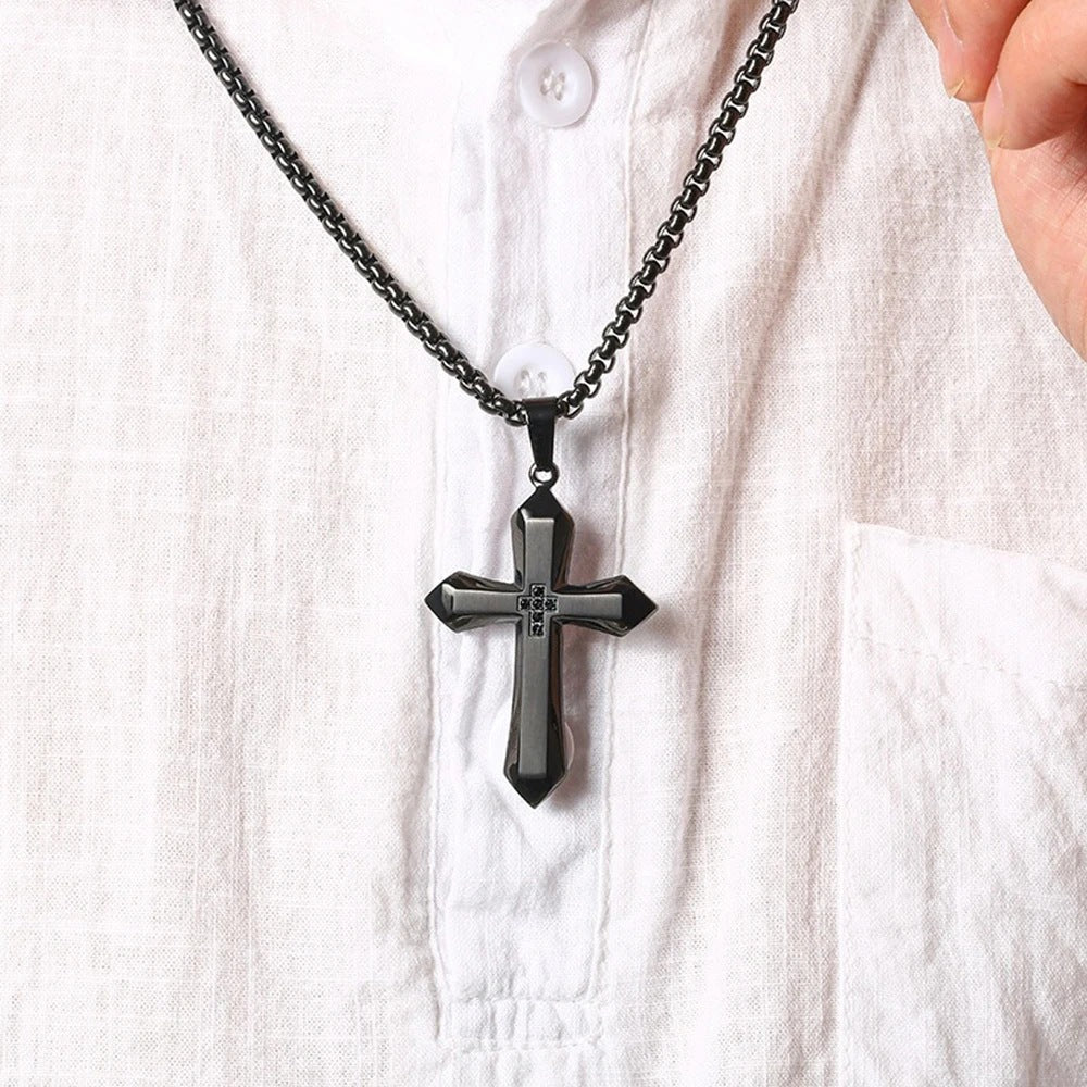 1. Planderful Stainless Steel Zircon Inlaid Cross Pendant For Men Hip Hop Necklace Gift