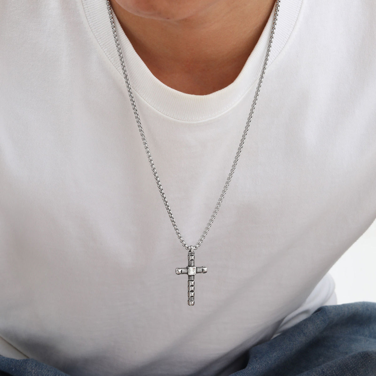 Cross Zircon Stainless Steel Necklace for Men