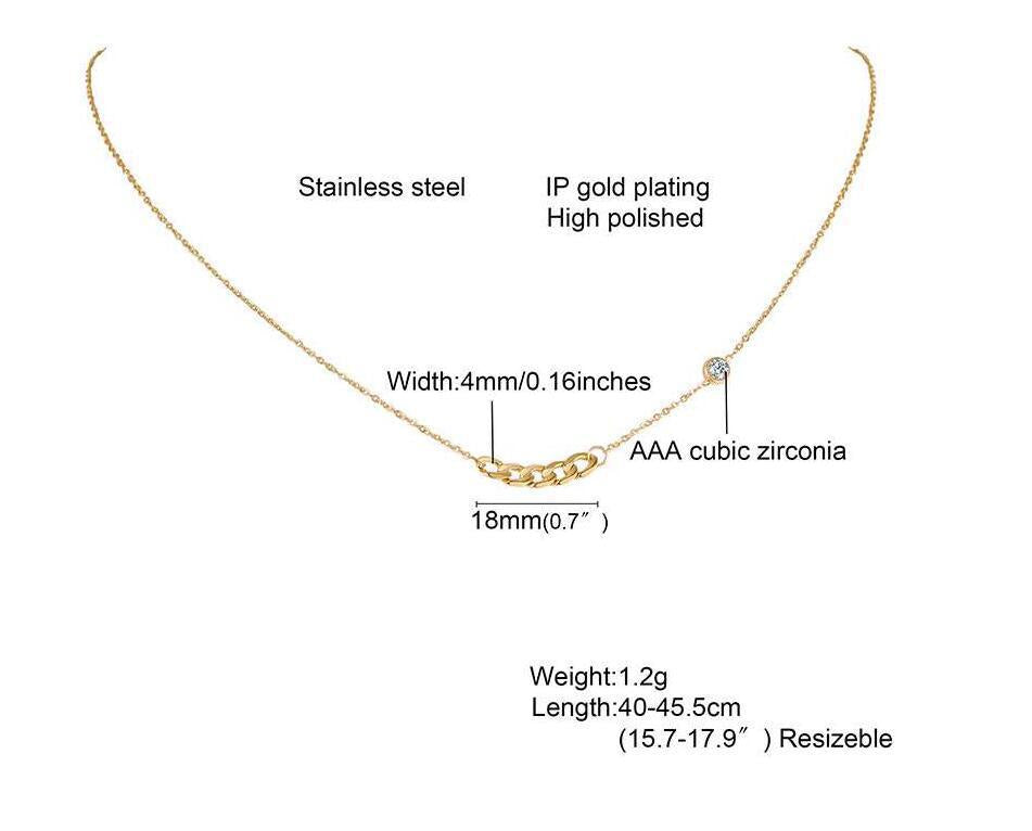 Stainless Steel Urban Refined Minimalist Zircon Chain Necklace For Commuters