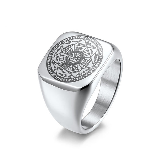 Cross-Border Amazon Solomon Kabbalah Titanium Steel Heptagram Ring