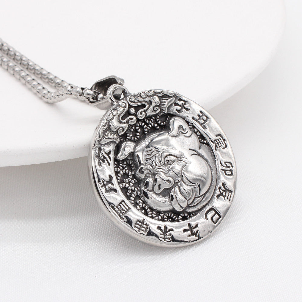 Planderful Chinese Zodiac Pendant Titanium Steel Blessing Necklace For Unisex Protection