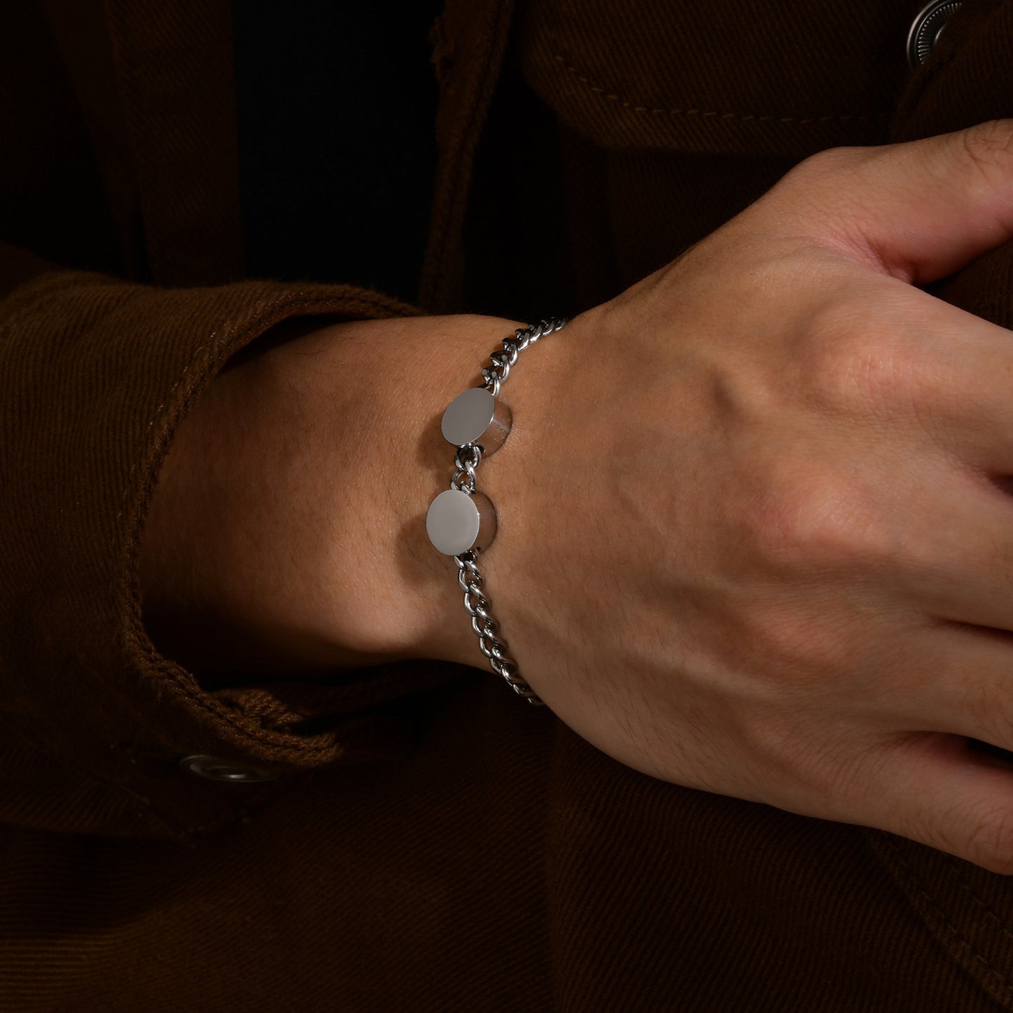 Stainless Steel Round Metal Accessories Cuban Chain Bracelet