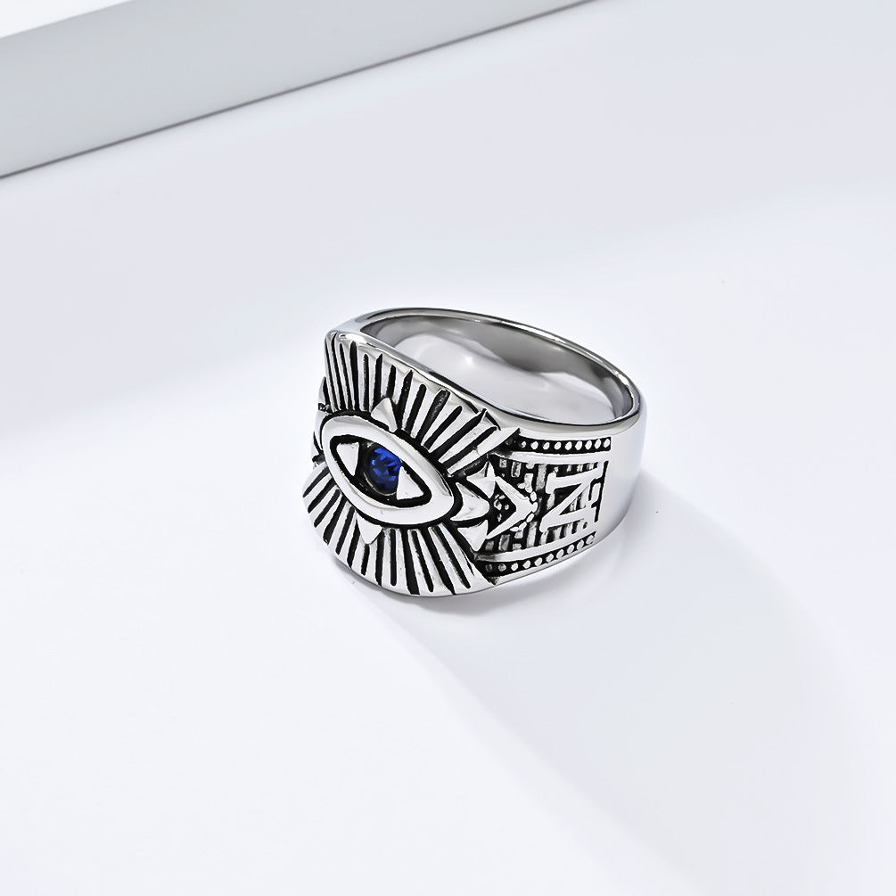 European And American New Retro God's Eye Titanium Steel Ring For Men
