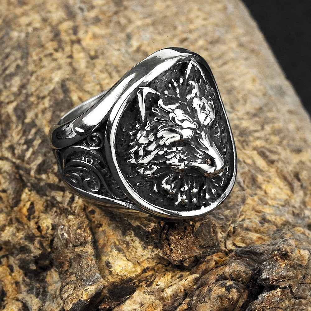 European And American Jewelry Wholesale Men's Viking Wolf Head Ring