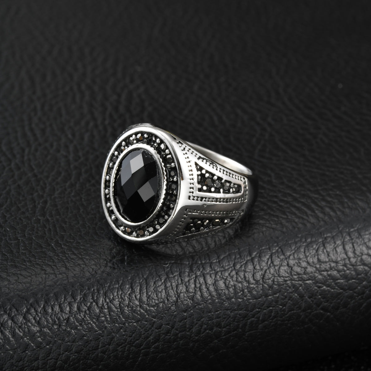 Stainless Steel Men's Party Rock Wear Oval Glass Cool Ring