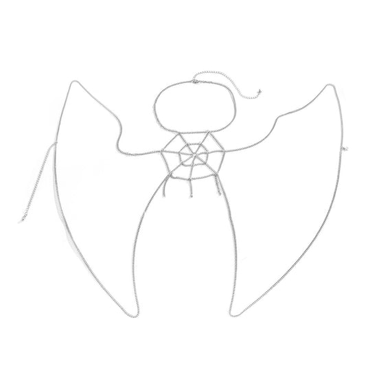 Sassy Metal Chain Necklace with Spider Web Pattern