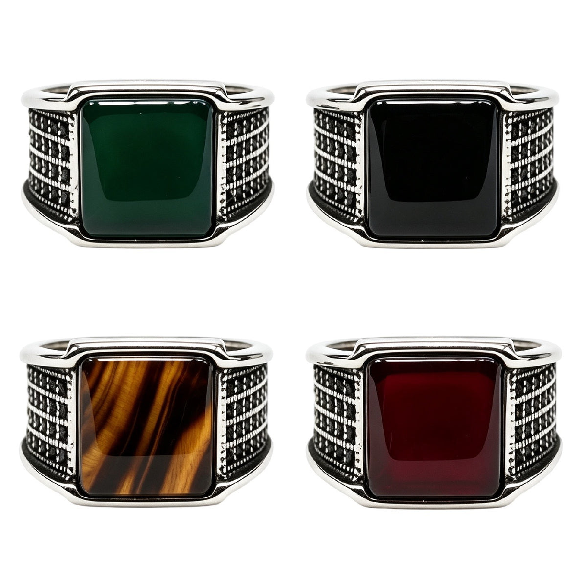 Textured Gemstone Titanium Steel Ring