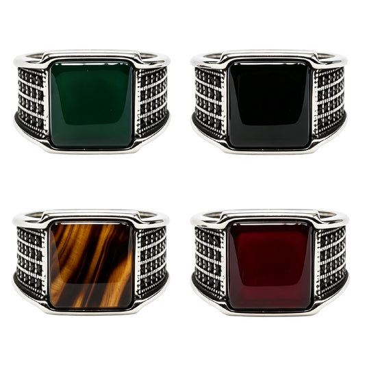 Textured Gemstone Titanium Steel Ring