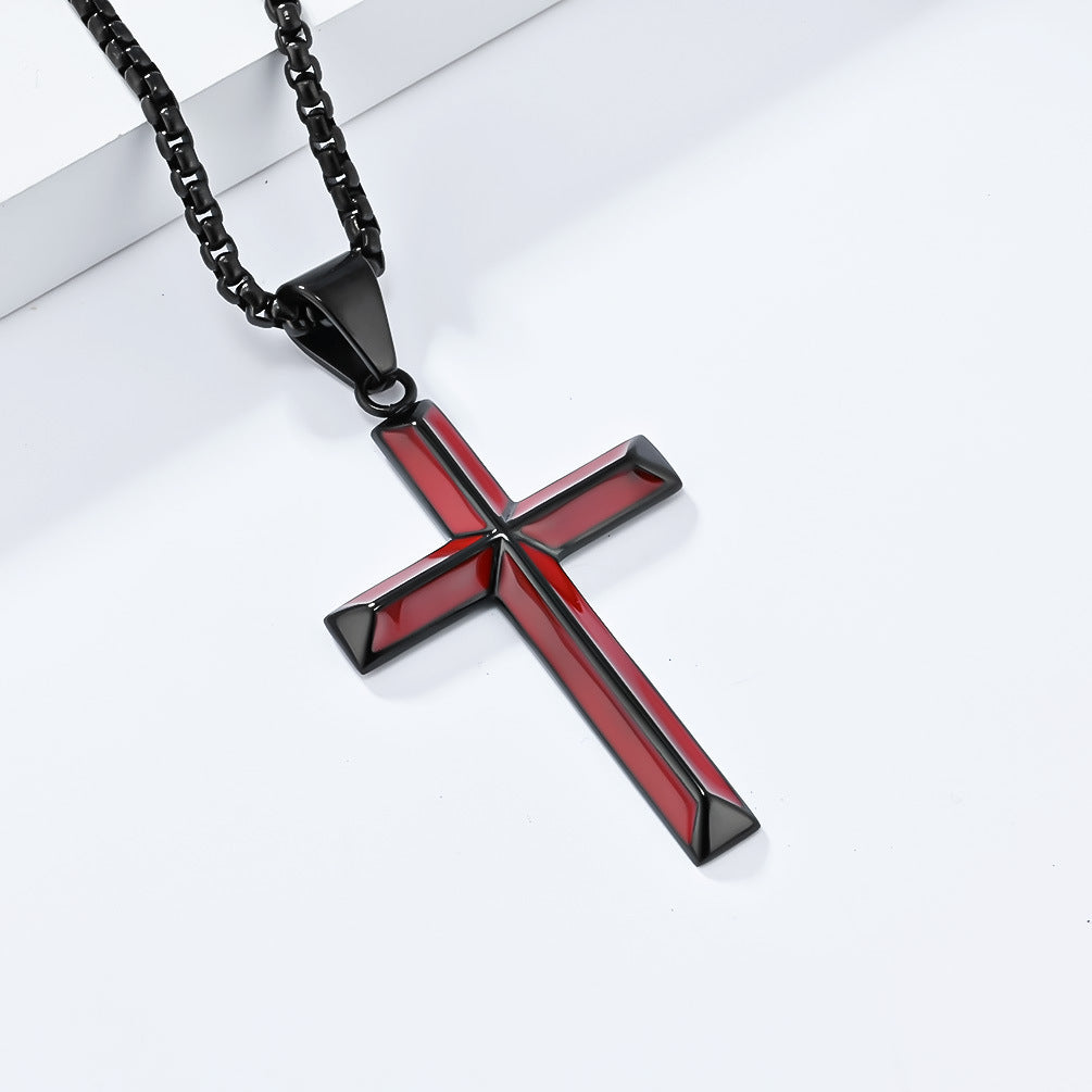 Planderful Oil Drip Cross Pendant Necklace For Men Stainless Steel Personalized Gift