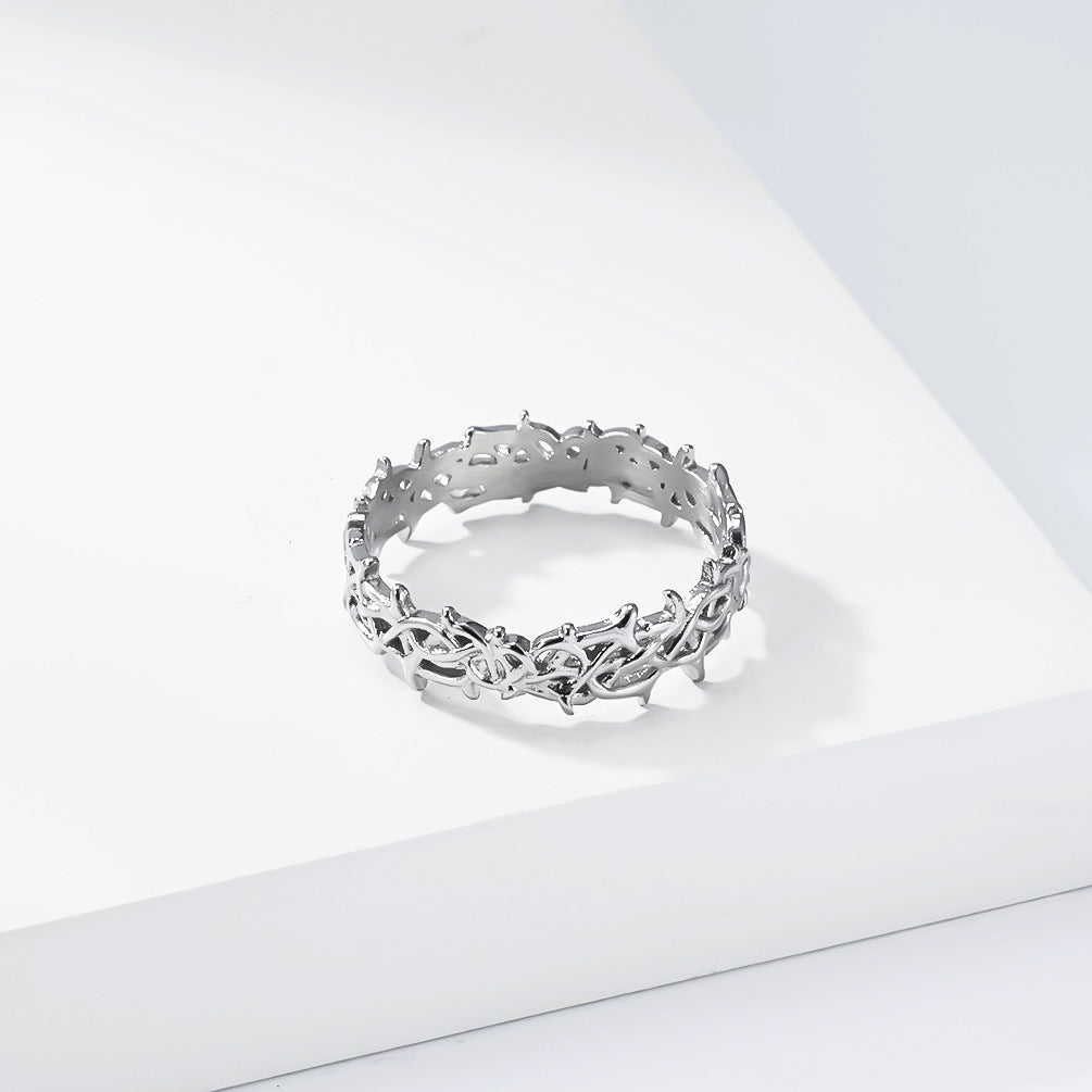 Planderful Titanium Steel Ring With 18K Gold Plating Hollow Spike Tail Unisex Retro Jewelry For Trendsetters