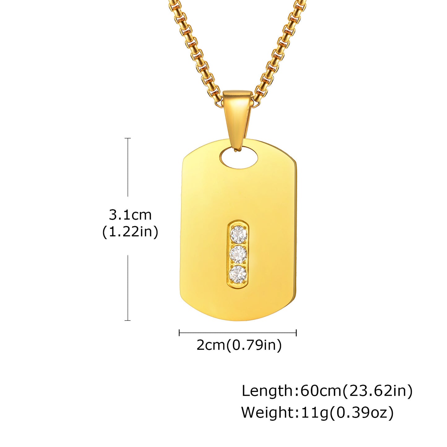Planderful Mens Stainless Zircon Dog Tag Geometric Necklace