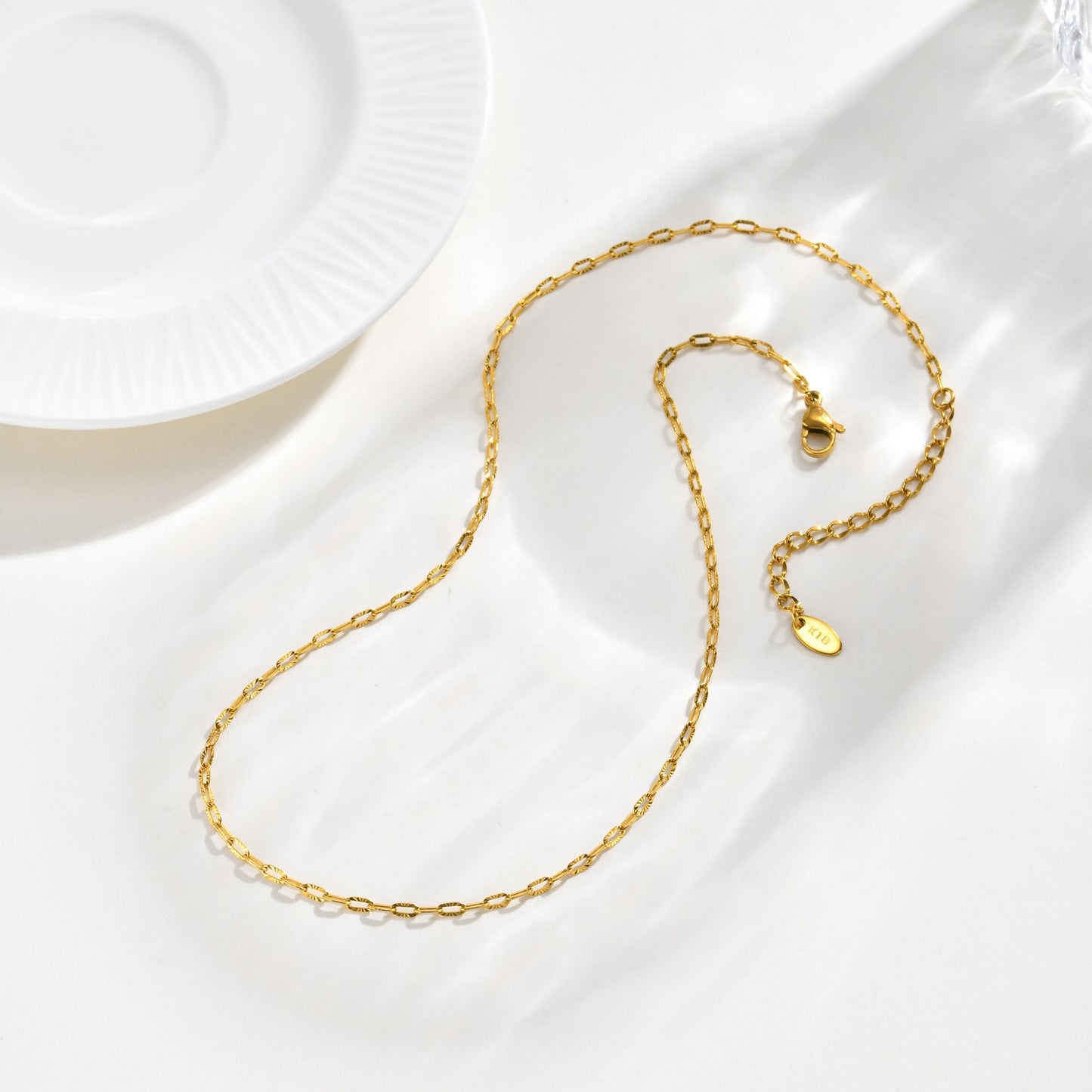 Trends Wish Stainless Steel Embossed Lip Chain Embossed Small Square Chain Character Necklace