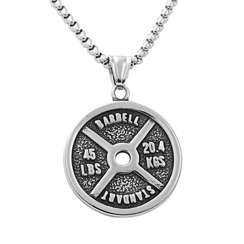 Titanium Steel Sports Pendant Necklace for Men - Retro Punk Style Stainless Steel Round Pendant