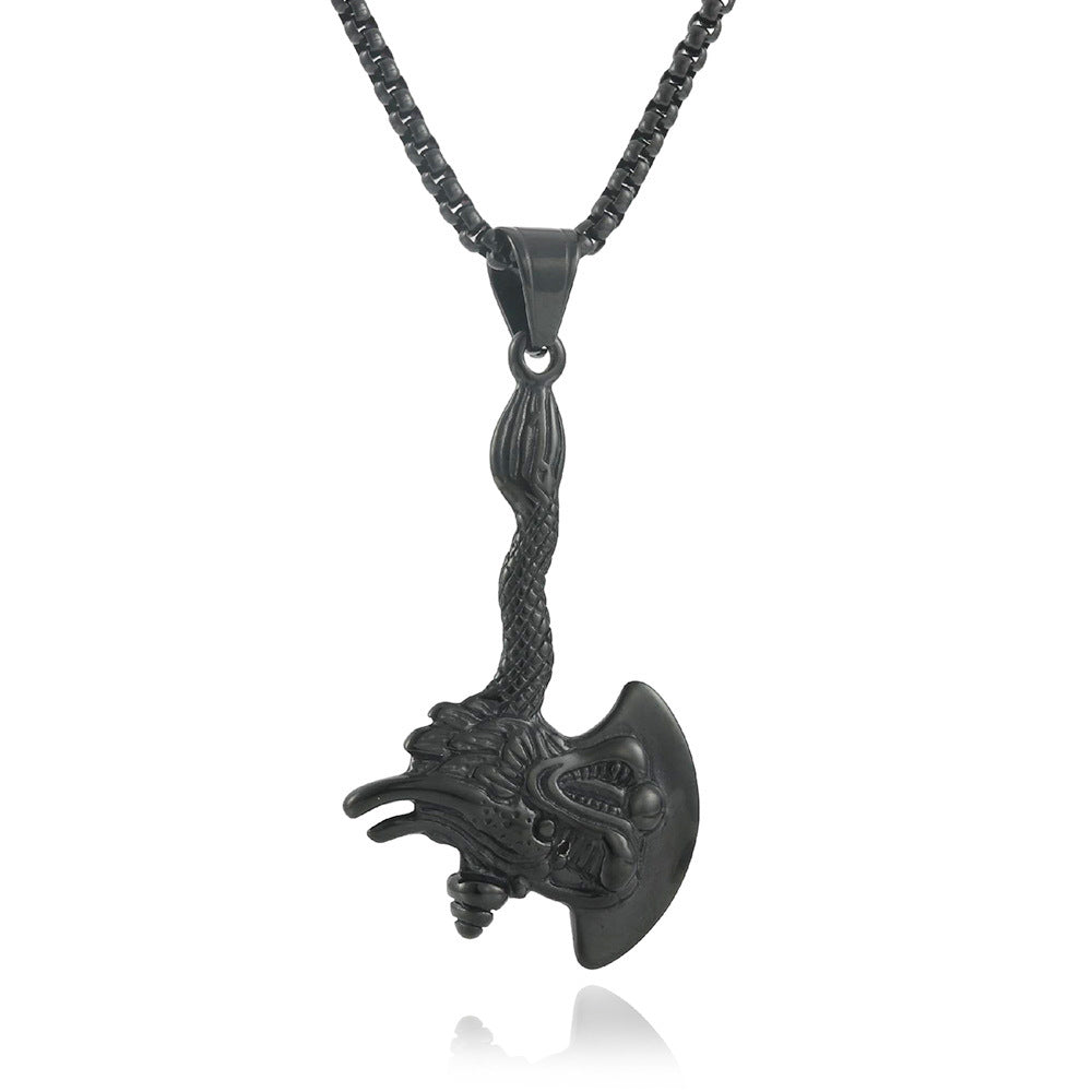 Trendy Titanium Steel Dragon Axe Pendant Necklace for Men and Women - Personalized Punk Retro Design