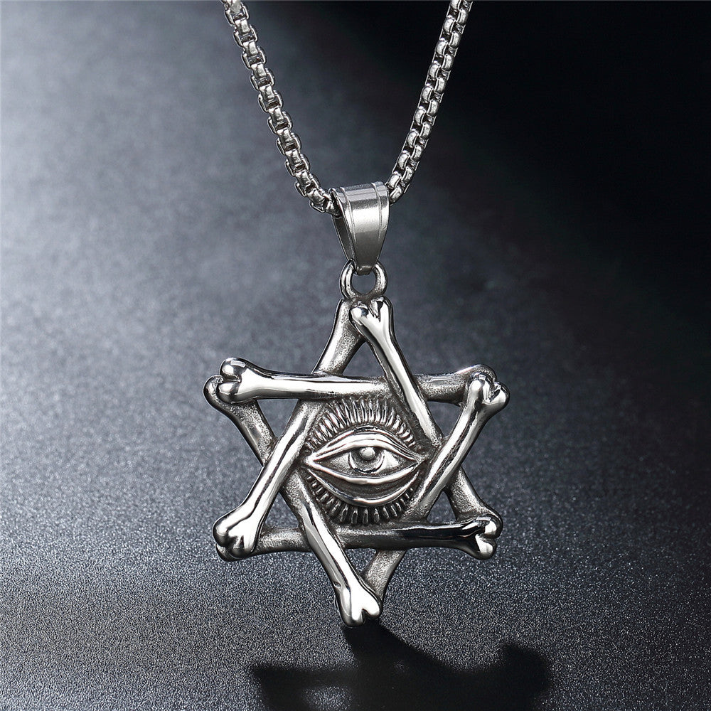 Planderful Egyptian Pharaoh Eyes Hexagram Stainless Steel Pendant Unisex Protection Talisman Jewelry Gift