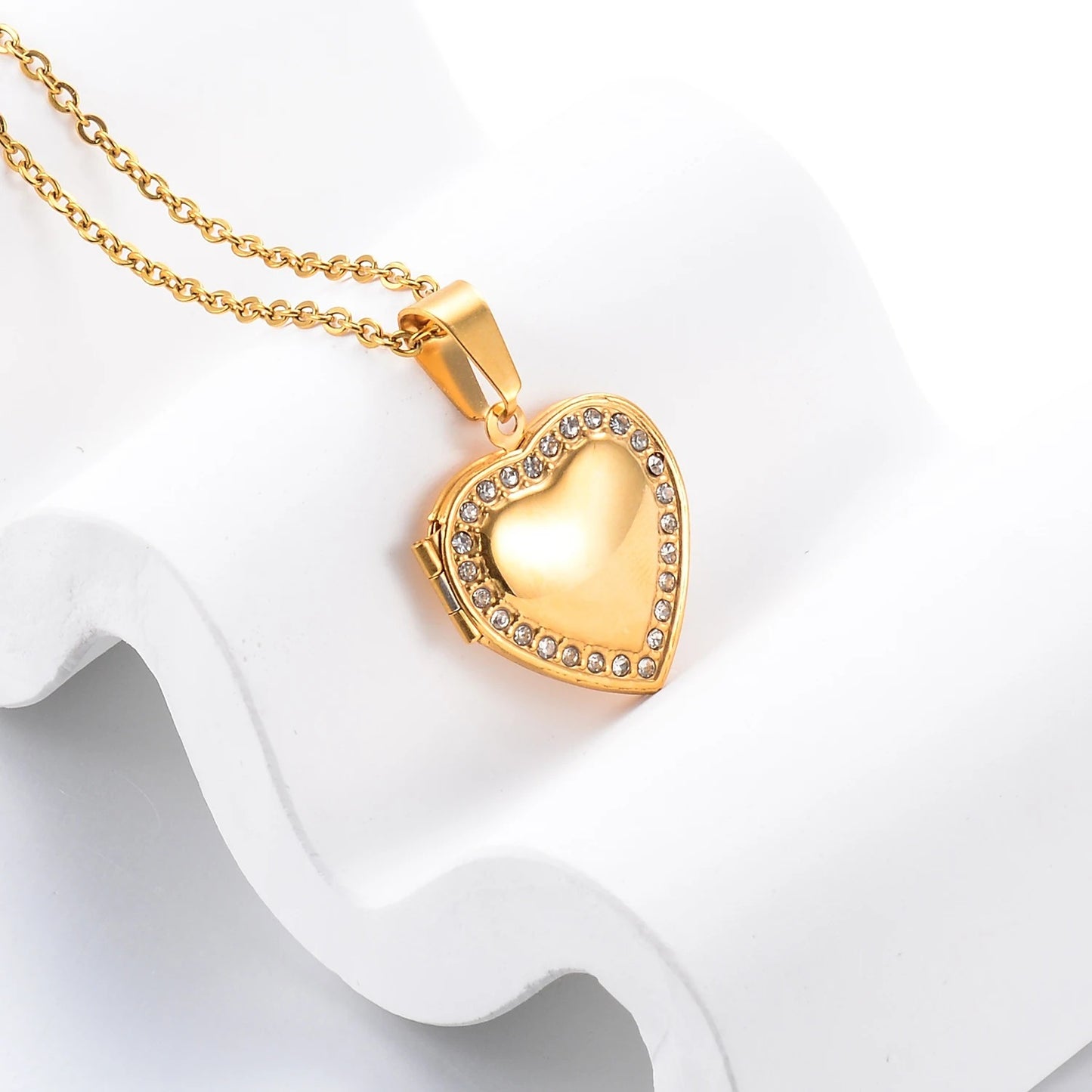 Planderful Heart Shaped Zircon Pendant Necklace Stainless Steel For Women Gift Elegant Collarbone Chain