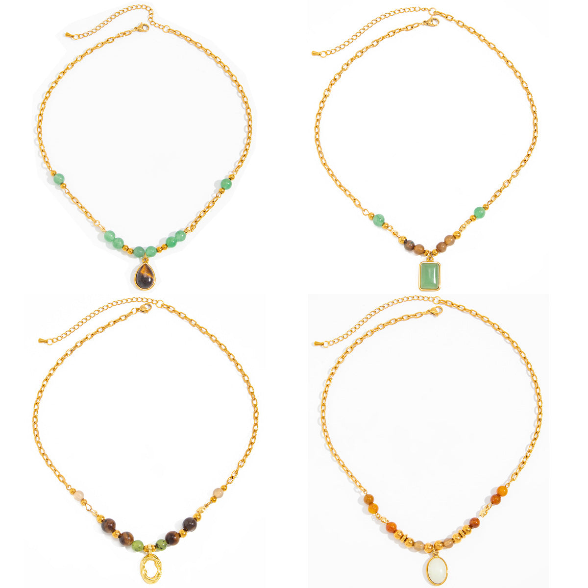 Vacation Gravel Pendant Beaded Collarbone Chain Retro Colored Gemstone Stainless Steel Neck Necklace