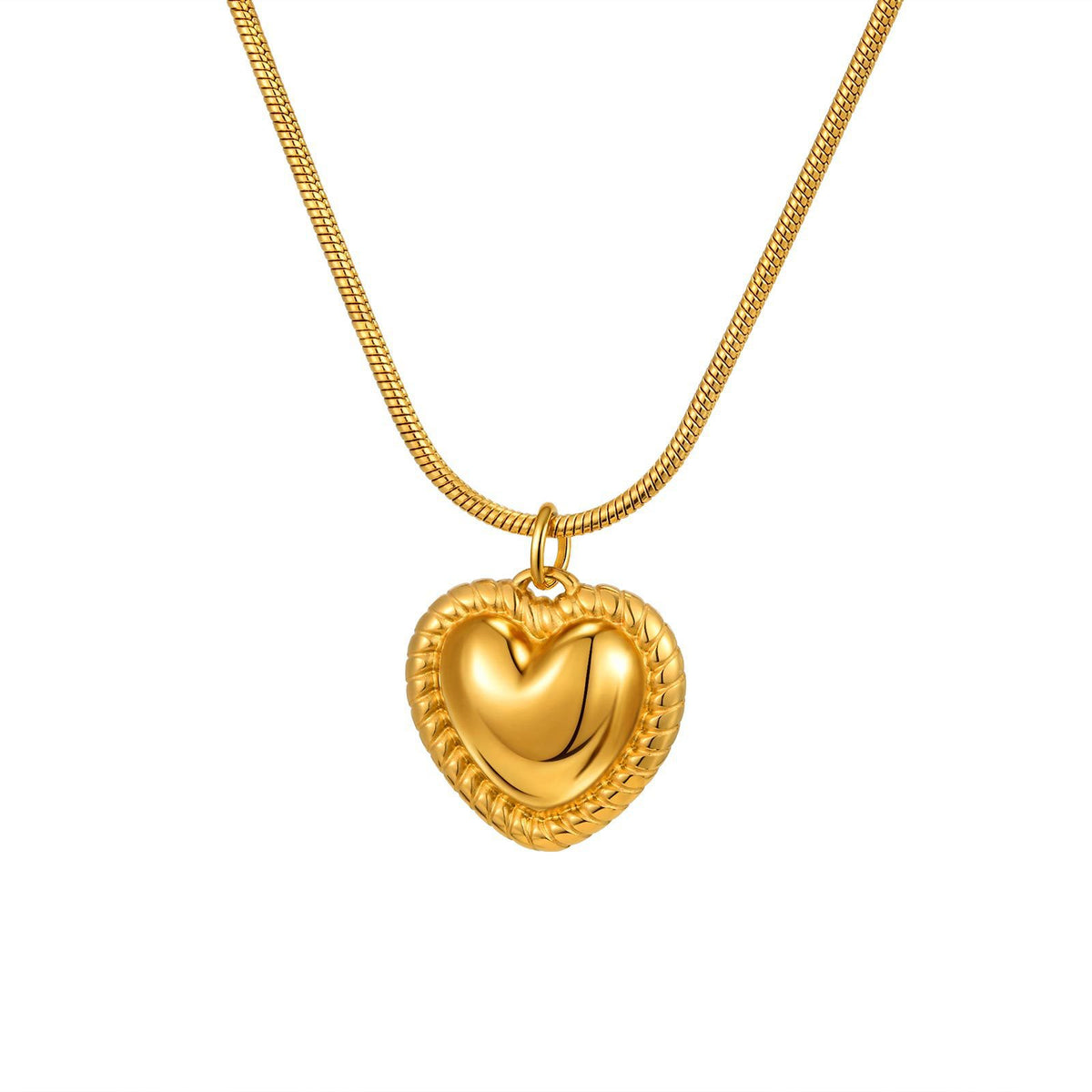 Style Women's Collarbone Chain – Stainless Steel Round Snake Chain Heart-Shaped Necklace