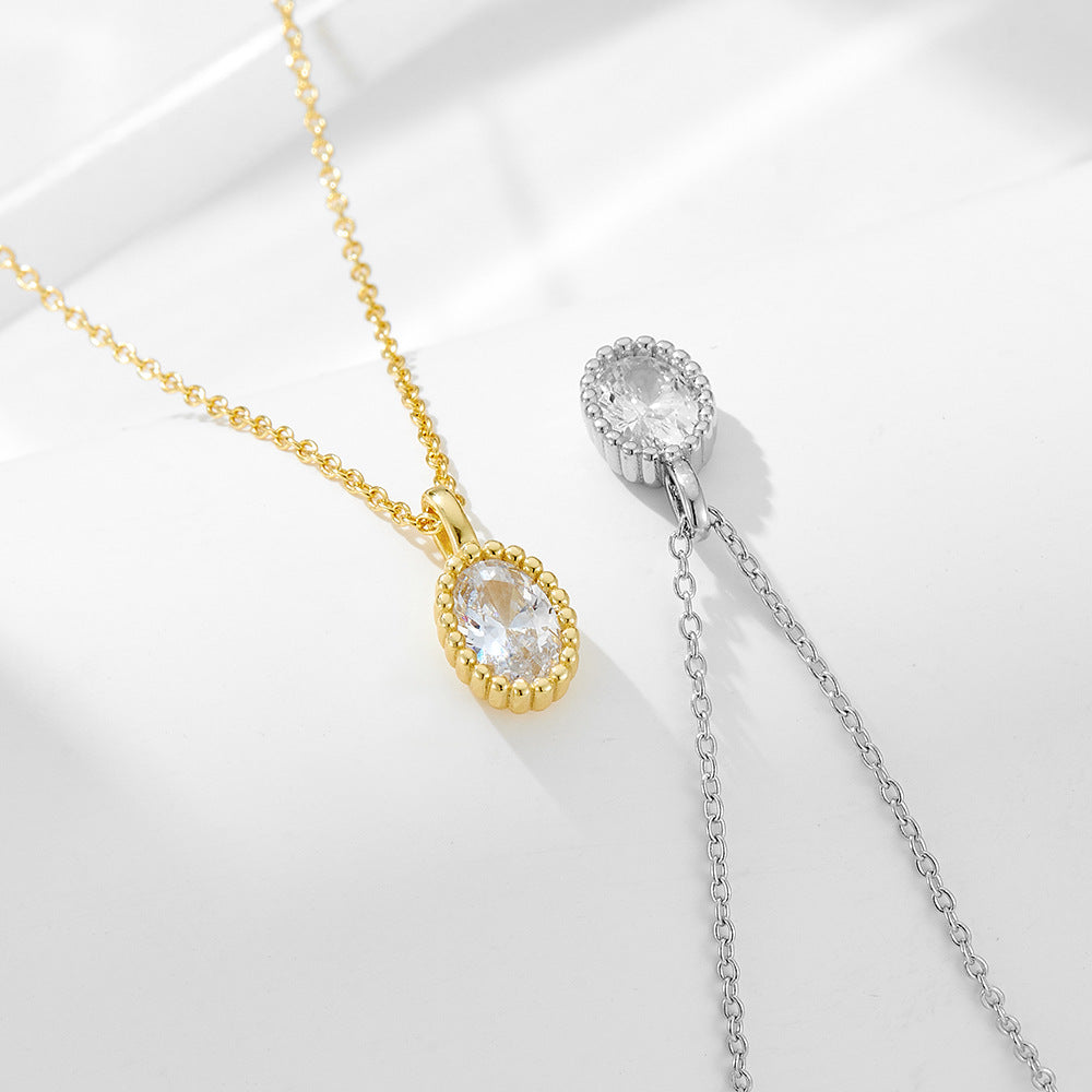S925 Sterling Silver-Plated 14K Gold Luxury Necklace with Oval Zircon Pendant